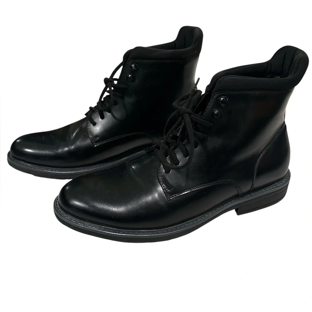 Black Faux Leather High Top Lace Up Boots 9.5